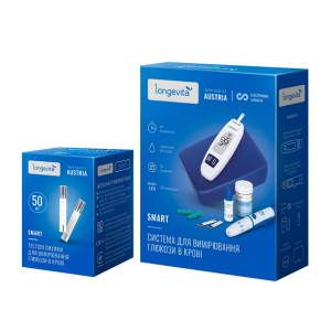 Глюкометр Longevita Smart Система для вимірювання глюкози в крові + Тест смужки 50 шт. зображення 1